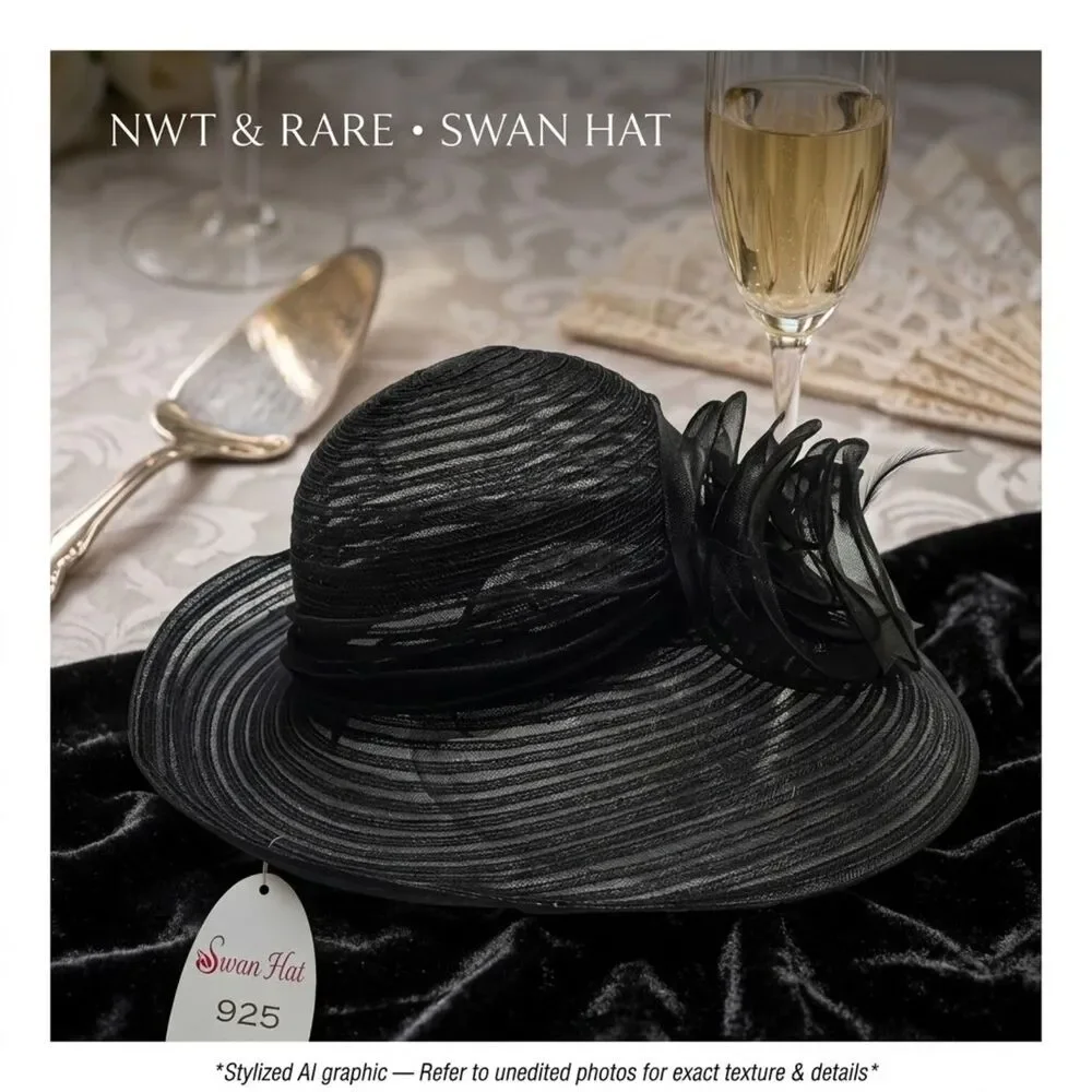 Swan Black Mesh Net Hat Preppy Church Derby Wedding NWT - Rare